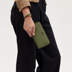 Coach Gunmetal/Military Green Long Zip Around Wallet
